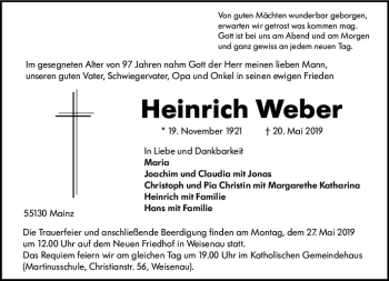 Traueranzeige von Heinrich Weber von vrm-trauer
