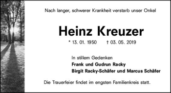 Traueranzeige von Heinz Kreuzer von vrm-trauer