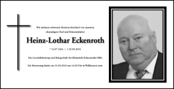 Traueranzeige von Heinz-Lothar Eckenroth von vrm-trauer