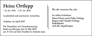 Traueranzeige von Heinz Ortlepp von vrm-trauer
