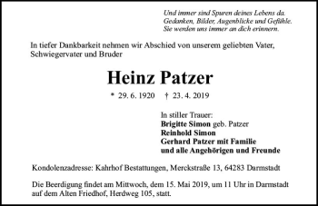 Traueranzeige von Heinz Patzer von vrm-trauer