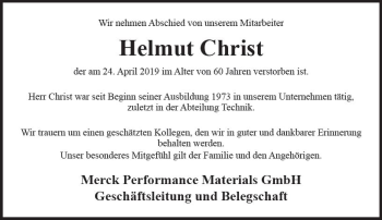Traueranzeige von Helmut Christ von vrm-trauer