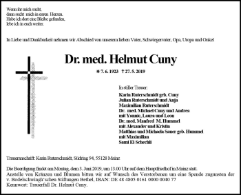 Traueranzeige von Helmut Cuny von vrm-trauer