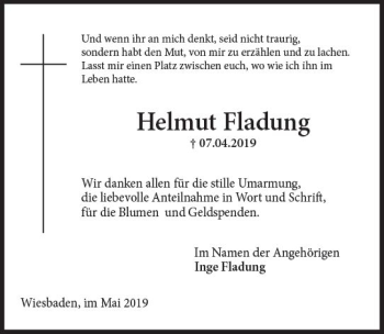 Traueranzeige von Helmut Fladung von vrm-trauer