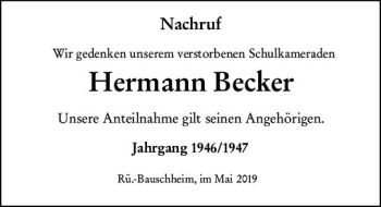 Traueranzeige von Hermann Becker von vrm-trauer
