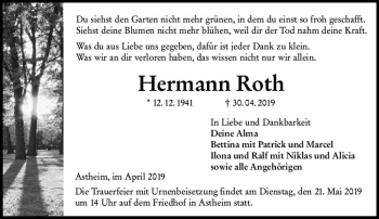 Traueranzeige von Hermann Roth von vrm-trauer