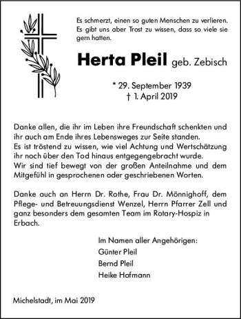 Traueranzeige von Herta Pleil von vrm-trauer