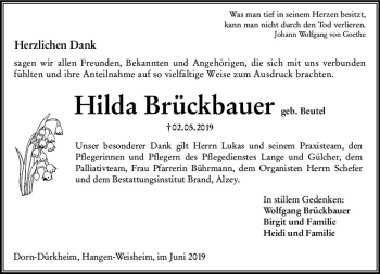 Traueranzeige von Hilda Brückbauer von vrm-trauer
