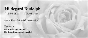 Traueranzeige von Hildegard Rudolph von vrm-trauer