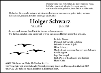 Traueranzeige von Holger Schwarz von vrm-trauer