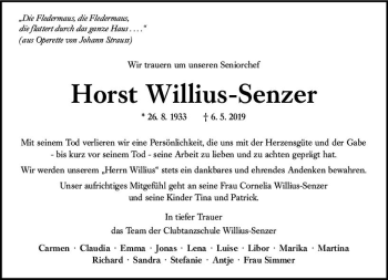 Traueranzeige von Horst Willius-Senzer von vrm-trauer