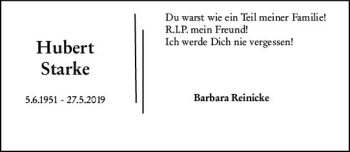 Traueranzeige von Hubert Starke von vrm-trauer