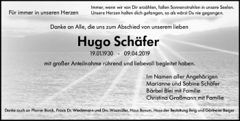 Traueranzeige von Hugo Schäfer von vrm-trauer