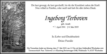 Traueranzeige von Ingeborg Terboven von vrm-trauer