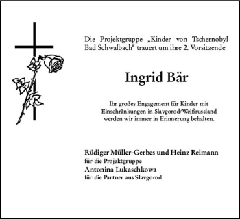 Traueranzeige von Ingrid Bär von vrm-trauer