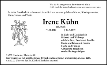 Traueranzeige von Irene Kühn von vrm-trauer