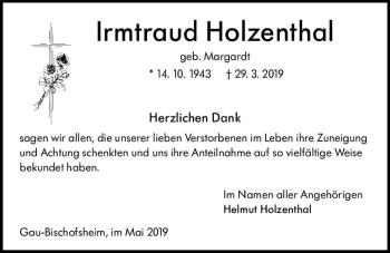 Traueranzeige von Irmtraud Holzenthal von vrm-trauer