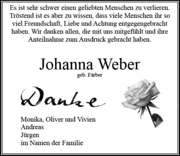 Traueranzeige von Johanna Weber von vrm-trauer