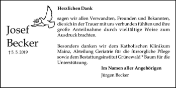 Traueranzeige von Josef Becker von vrm-trauer