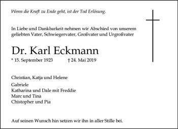 Traueranzeige von Karl Eckmann von vrm-trauer