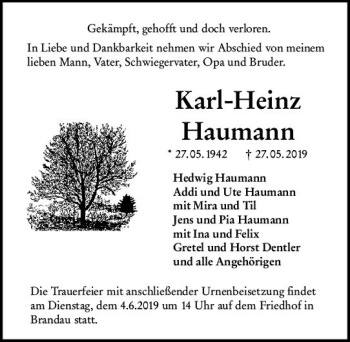 Traueranzeige von Karl-Heinz Haumann von vrm-trauer