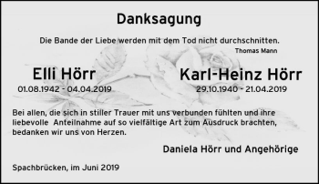 Traueranzeige von Karl-Heinz Hörr von vrm-trauer
