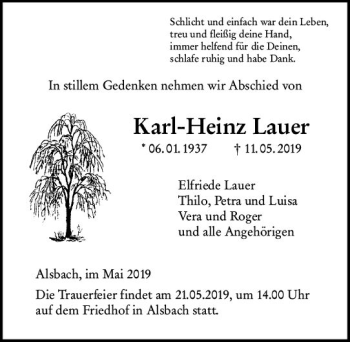 Traueranzeige von Karl-Heinz Lauer von vrm-trauer