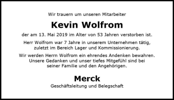 Traueranzeige von Kevin Wolfrom von vrm-trauer