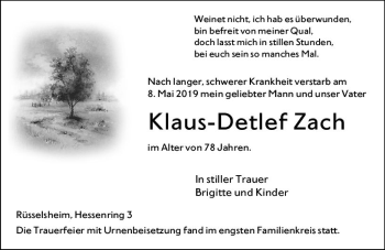 Traueranzeige von Klaus-Detlef Zach von vrm-trauer