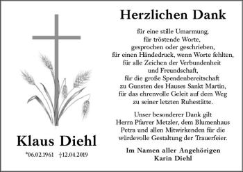 Traueranzeige von Klaus Diehl von vrm-trauer