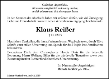 Traueranzeige von Klaus Reißer von vrm-trauer