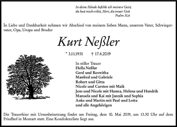 Traueranzeige von Kurt Neßler von vrm-trauer
