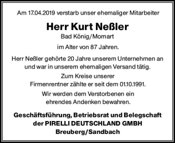 Traueranzeige von Kurt Neßler von vrm-trauer