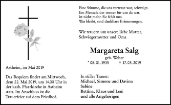 Traueranzeige von Margareta Salg von vrm-trauer