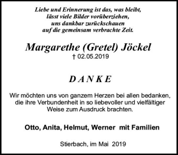 Traueranzeige von Margarethe Jöckel von vrm-trauer