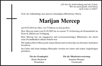 Traueranzeige von Marijan Mercep von vrm-trauer