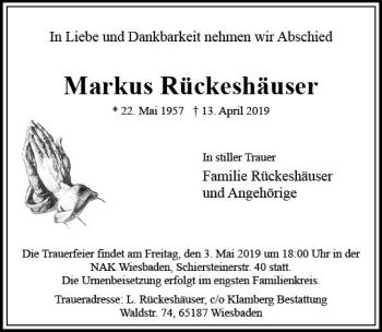 Traueranzeige von Markus Rückeshäuser von vrm-trauer