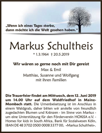 Traueranzeige von Markus Schultheis von vrm-trauer