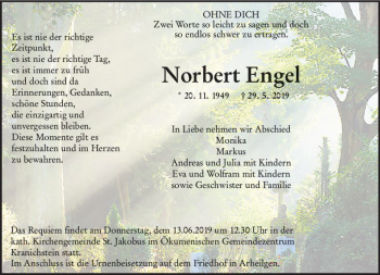 Traueranzeige von Norbert Engel von vrm-trauer