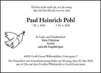 Traueranzeige von Paul Heinrich Pohl von vrm-trauer