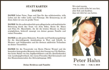 Traueranzeige von Peter Hahn von vrm-trauer