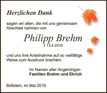 Traueranzeige von Philipp Brehm von vrm-trauer