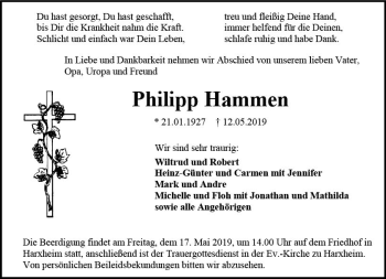 Traueranzeige von Philipp Hammen von vrm-trauer