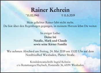 Traueranzeige von Rainer Kehrein von vrm-trauer