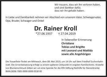 Traueranzeige von Rainer Krall von vrm-trauer