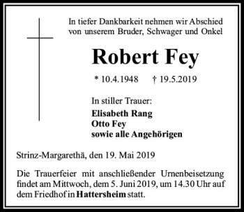 Traueranzeige von Robert Fey von vrm-trauer