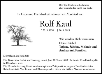 Traueranzeige von Rolf Kaul von vrm-trauer