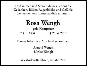 Traueranzeige von Rosa Wengh von vrm-trauer