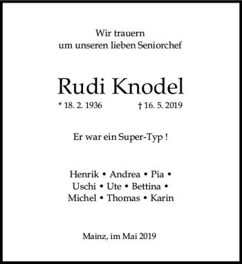 Traueranzeige von Rudi Knodel von vrm-trauer