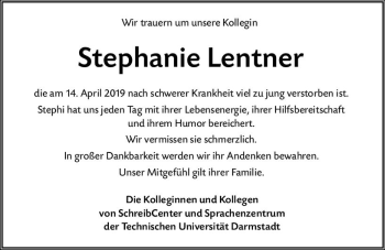 Traueranzeige von Stephanie Lentner von vrm-trauer